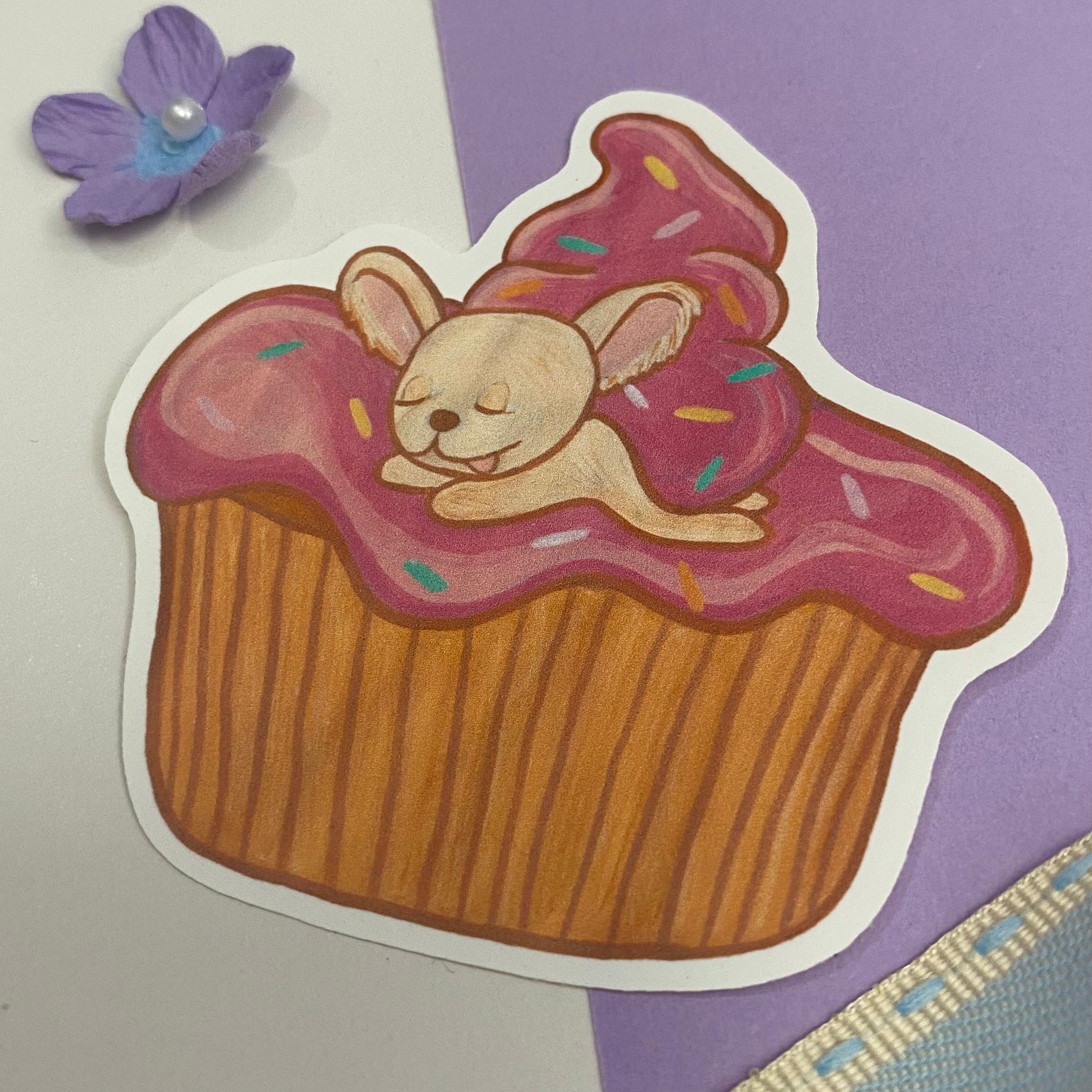 William the Cupcake Chihuahua Single Vinyl Sticker