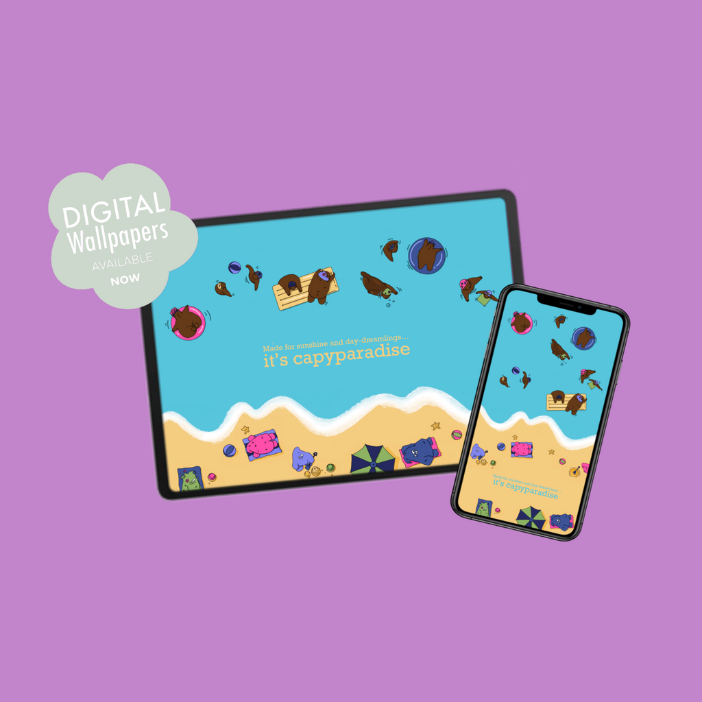 Capybaradise: Sunshine and Daydreamlings - A Wallpaper Set for Phone, iPad and Desktop | Digital Download