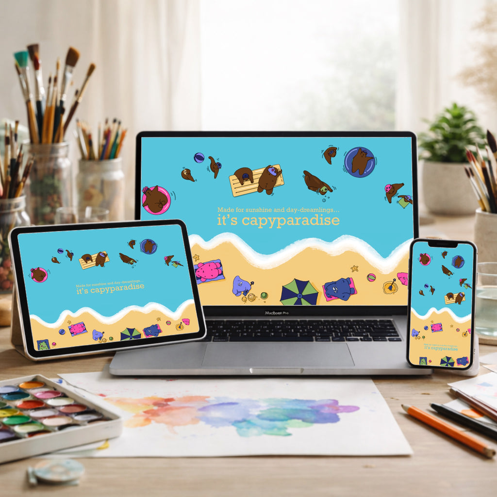 Capybaradise: Sunshine and Daydreamlings - A Wallpaper Set for Phone, iPad and Desktop | Digital Download