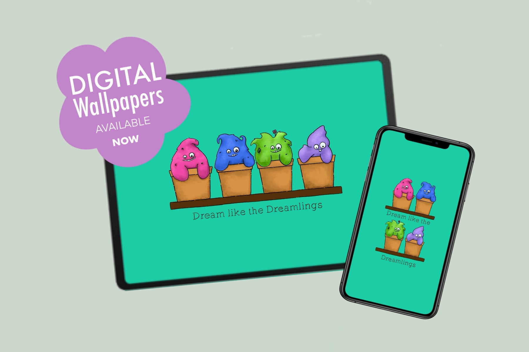 Hide and Seek with the Dreamlings: A Wallpaper Set for Phone, iPad and Desktop | Digital Download